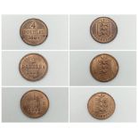 Four Antique Guernsey 1,2 and 4 Double Coins.