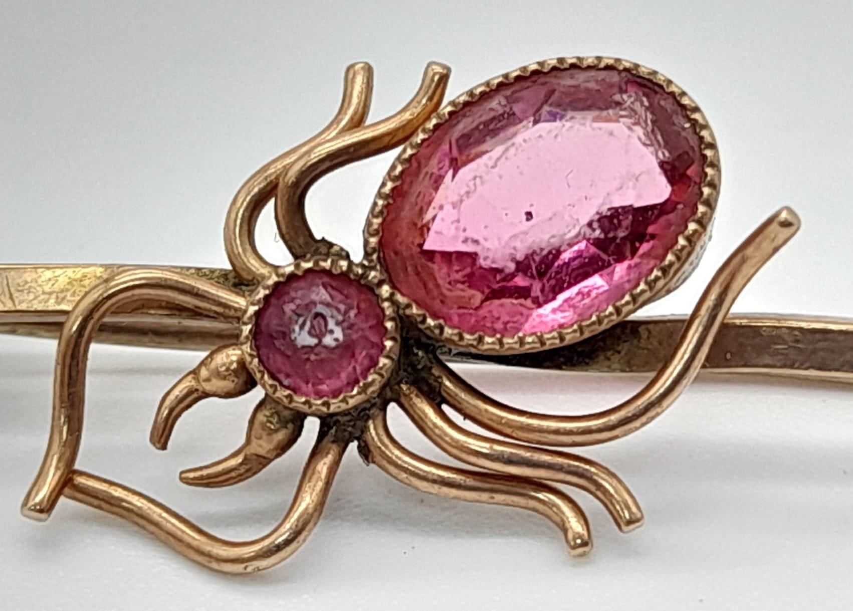 9k rose gold pink stone set spider brooch, 3g in weight. - Image 3 of 4