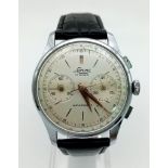A VINTAGE LORENZ CHRONOGRAPH WITH MANUAL MOVEMENT, 2 SUBDIALS AND STOP WATCH FACILITY ON A LEATHER
