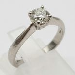 A Platinum Diamond Solitaire Ring. Brilliant round-cut diamond - 0.55ct. Size K. 4.36g total weight.