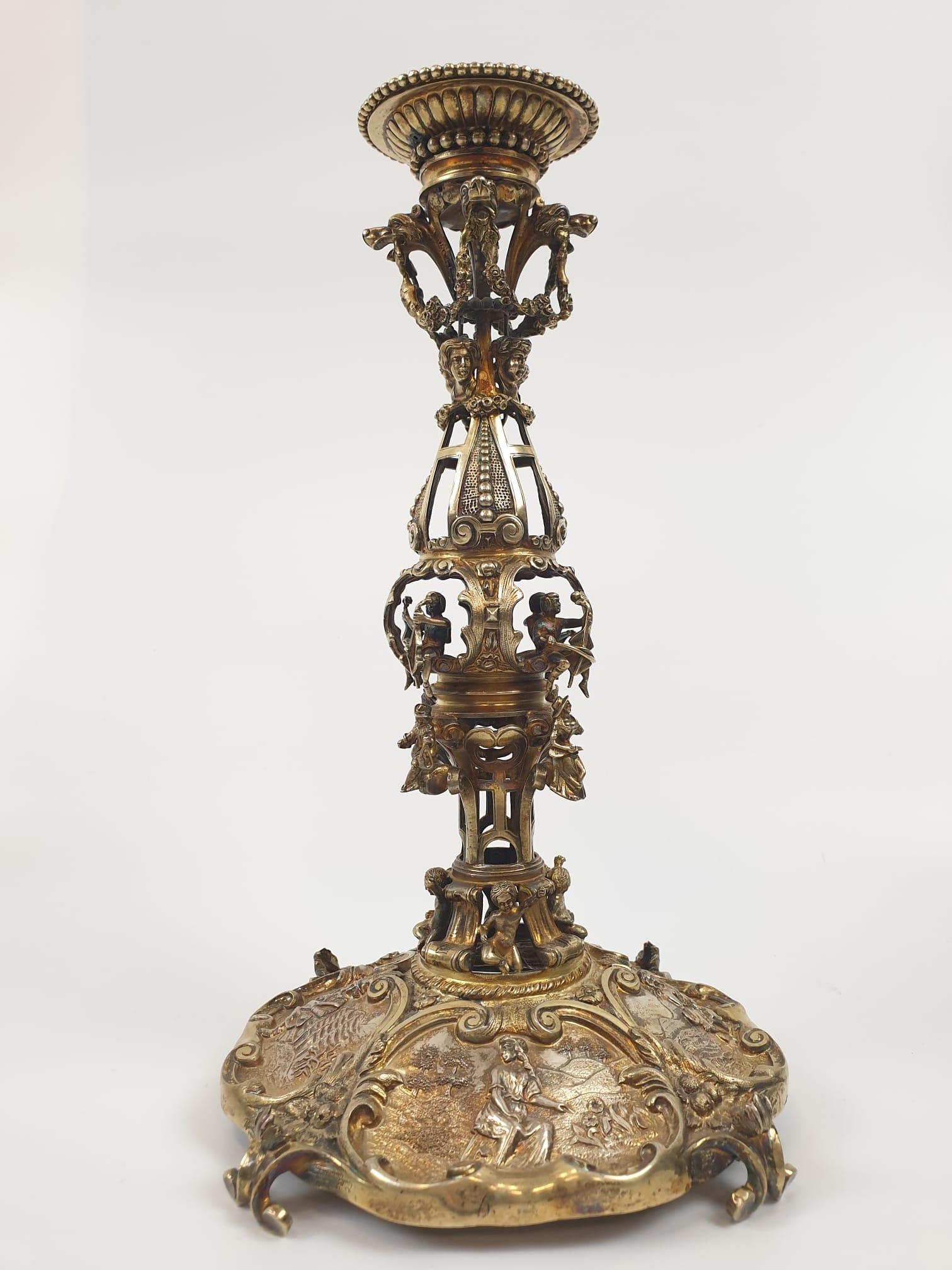Four extraordinary rare German antique (19th Century) silver gilt candelabra. Complex ornate and - Image 2 of 31