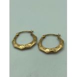 9 carat GOLD geometric design HOOP EARRINGS. 1.24 grams.