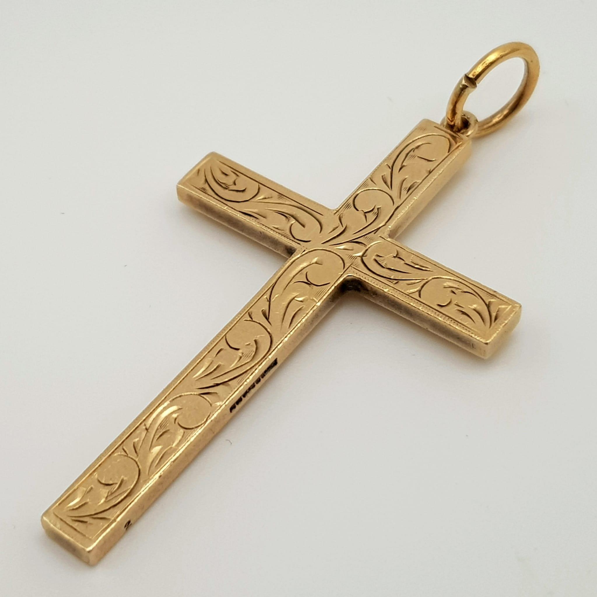 A 9K Gold Mixed Lot: Cross pendant - 5cm. Ring (broke) -A/F, single hoop earring and a heart charm/ - Bild 3 aus 6