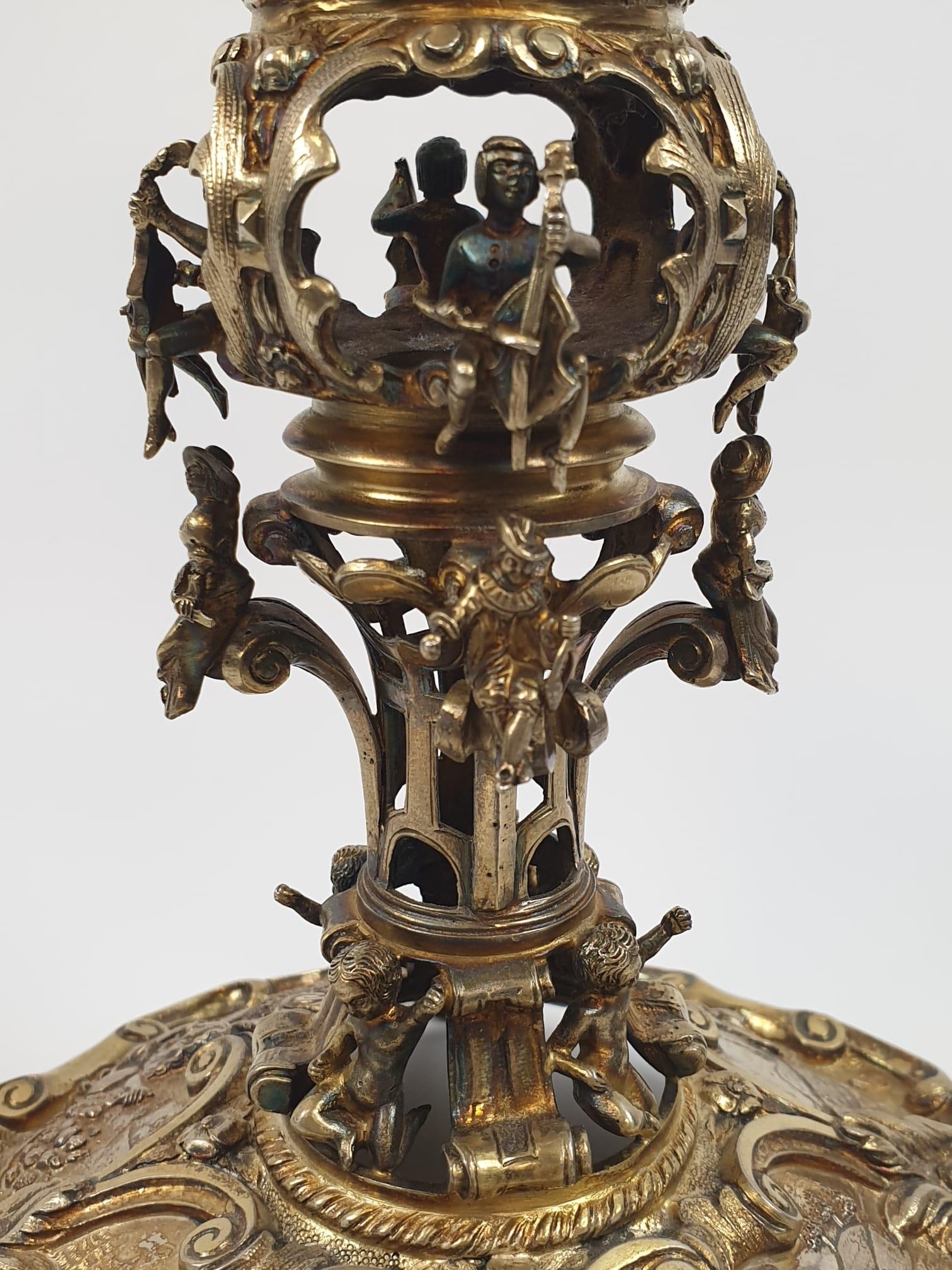 Four extraordinary rare German antique (19th Century) silver gilt candelabra. Complex ornate and - Image 17 of 31
