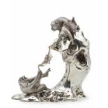 OSHIMA JOUN (1858-1940) A rare Silver Japanese sculpture(Table Ornament) of Three Monkeys Meiji (