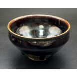 A VERY RARE CHINESE SONG PERIOD (900-1200) JIAN TEA BOWL , WITH A UNIQUE METAL BAND AROUND THE RIM