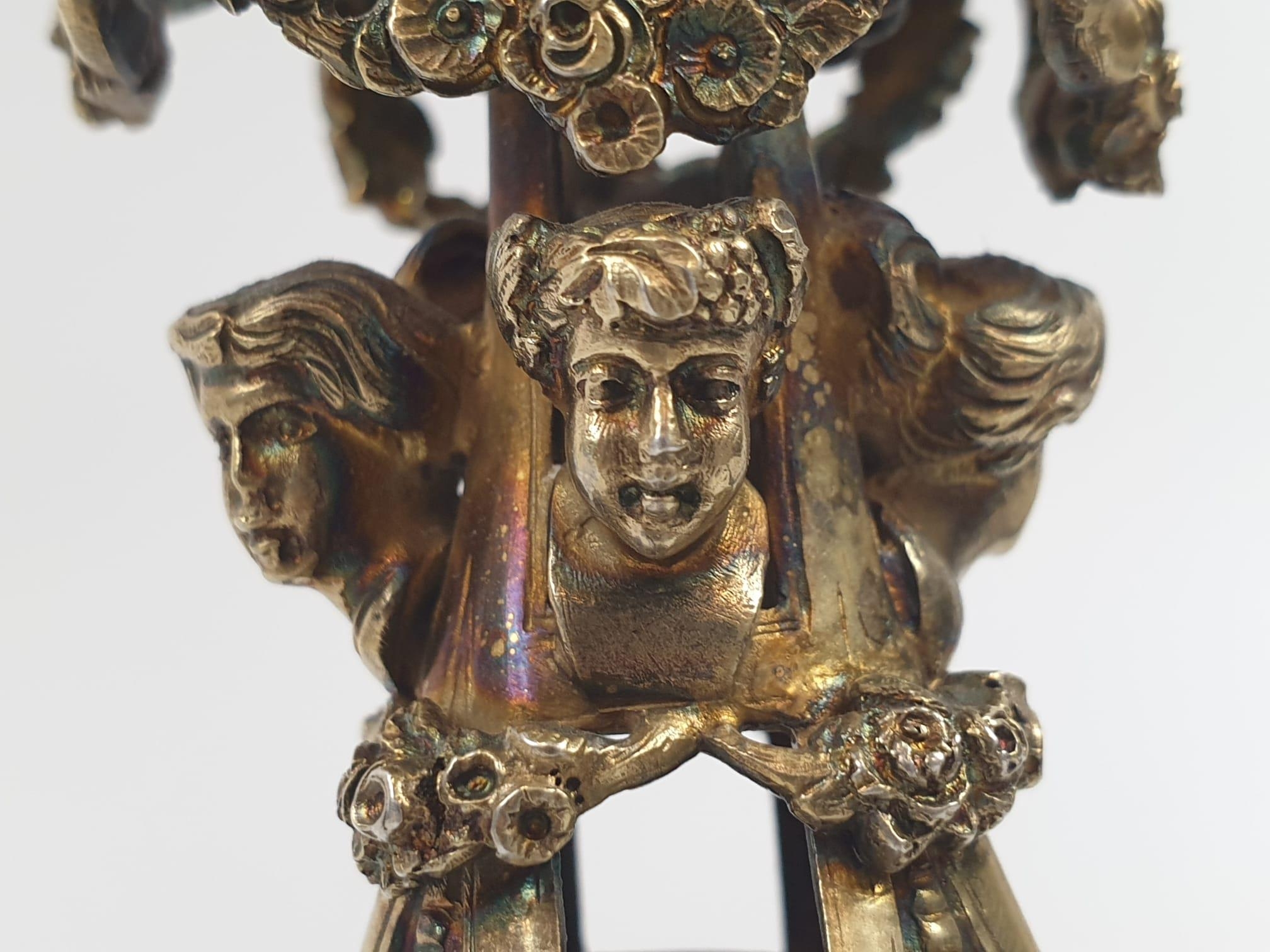 Four extraordinary rare German antique (19th Century) silver gilt candelabra. Complex ornate and - Image 10 of 31