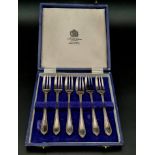 A Mappin and Webb Vintage/Antique Set of Silver Plate Pastry Forks in Original Case.