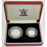 Two Royal Mint Proof 1990 Silver Five Pence Coins. In original case.