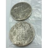 2 x WW2 SILVER HALF CROWNS consecutive years 1942 and 1943 in extra fine condition. Coins having
