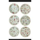 Set of 6 Chinese antique famille rose and celadon-glazed Phoenix plates, 19th century, each