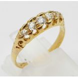 An Antique High Karat Five Diamond Ring. Five bright white, round-cut graduating stones. Size L. 2.