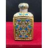 A beautiful silver and enamel tea caddy Height 8.3cm Diameter 4.6cm Weight 120.5 grams