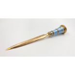 A 14K Yellow Gold, Diamond, Enamel and Jade Cartier Letter Opener. Cartier hallmarked on base of