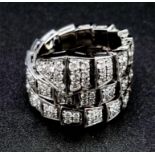Bvlgari Serpenti Viper Two-Coil Ring. 18k White Gold, Set with full pave diamonds. Approx. 3ct