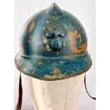 A WW1 French 1915 Mle Casque Adriane Helmet. Badged to the Infantry. Original Paint & Liner.