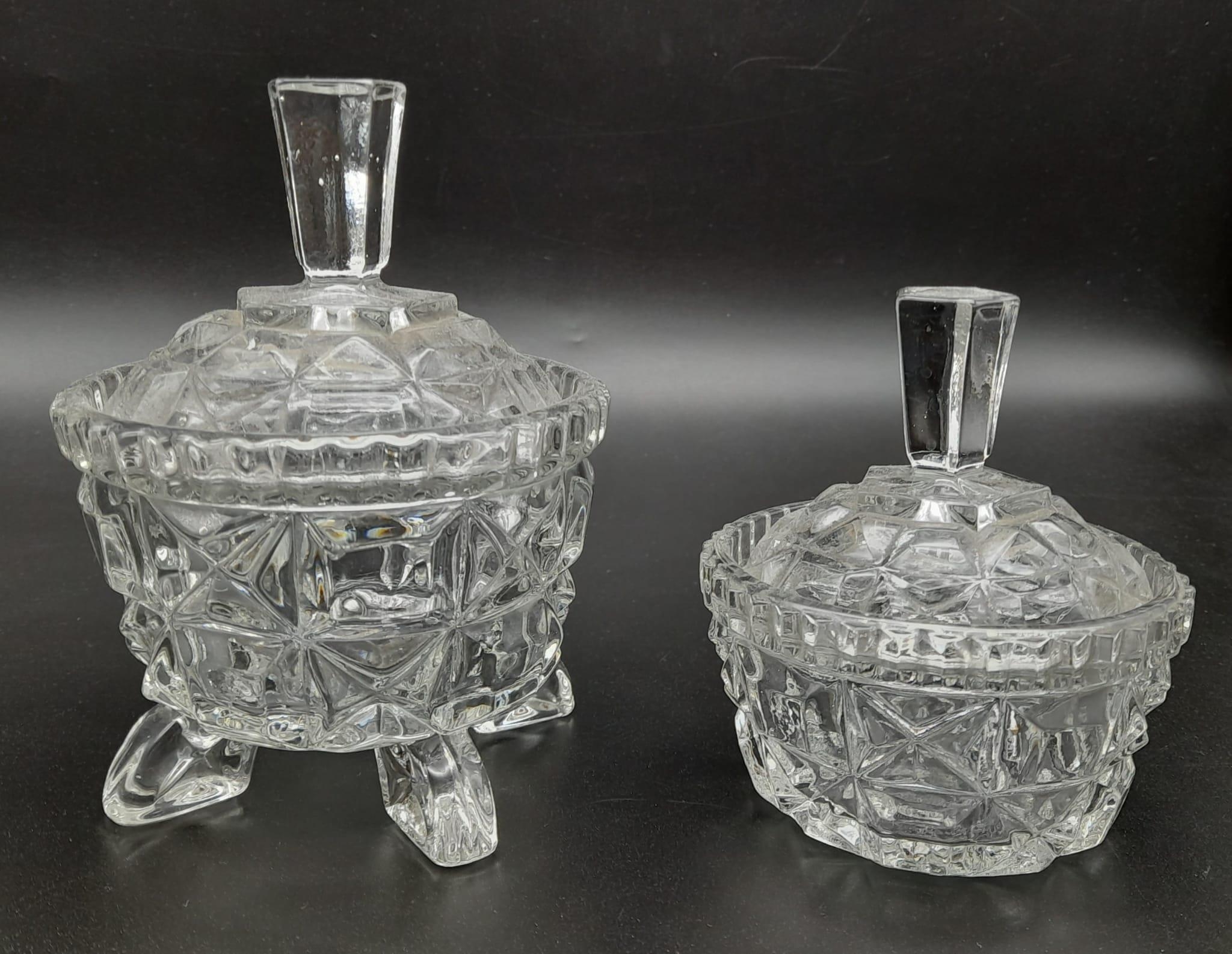 Cut glass serving tray with bon bon and sugar dishes. Tray measures 31x21cm, larger dish stands 15cm - Image 3 of 4