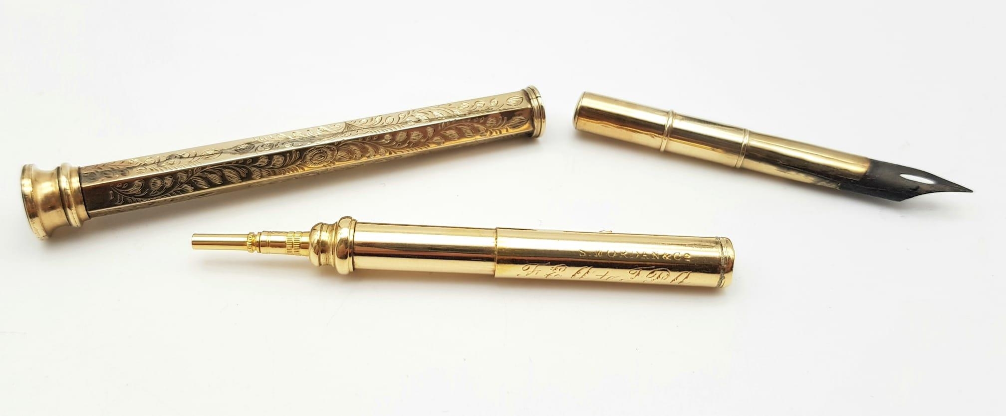 A 9K Yellow Gold Victorian Bloodstone Fountain Pen with a 9K Yellow Gold Edwardian S. Morden and