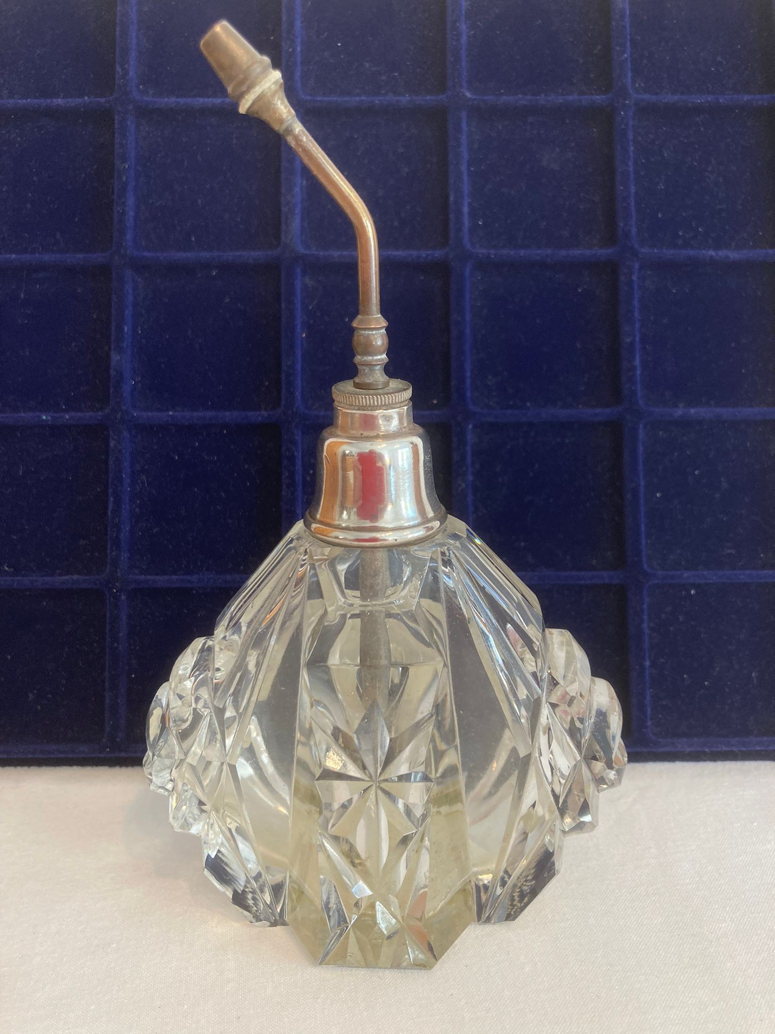 Large attractive vintage cut glass SILVER TOPPED spray bottle. Exceptional condition. Spray