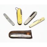 A Parcel of 5 Vintage Sommeliers Pen and Utility Knives Including Whisky Brands, Bells, Haig (in