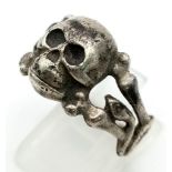 A WW2 German Silver Waffen SS “Kanteen” Skull Ring. So called as they were sold in their