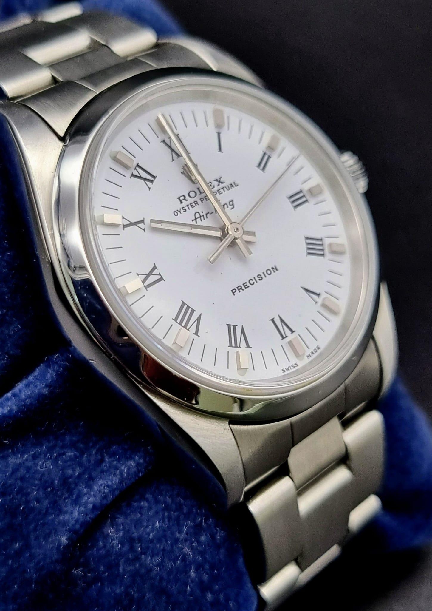 A Rolex Oyster Perpetual Air King Ladies Watch. Stainless steel strap and case - 36mm. White dial. - Image 3 of 10