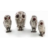 A magnificent 19th century rare silver antique original four piece owl cruet set by George