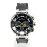 A Louis Vuitton LV 277 Chronometer Gents watch. Black leather strap. Steel and ceramic case -