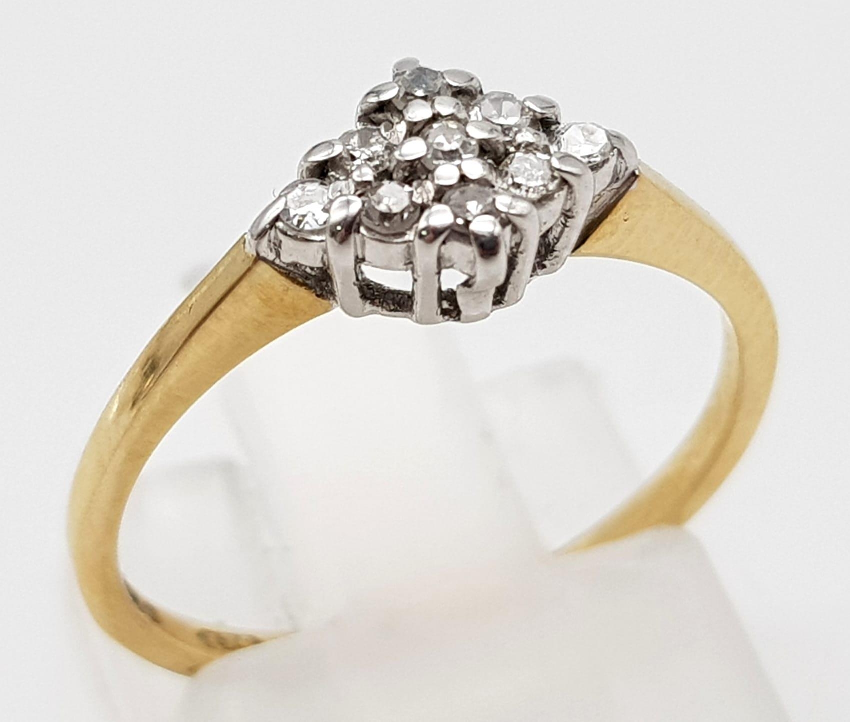 9K Yellow Gold Diamond Custer Ring 0.10ct Diamond Weighs 1.35g Size J - Image 2 of 4