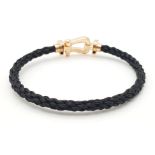 A Very Fashionable Fred Bracelet,18k Rose Gold With Black Braided Cord, Size 18cm