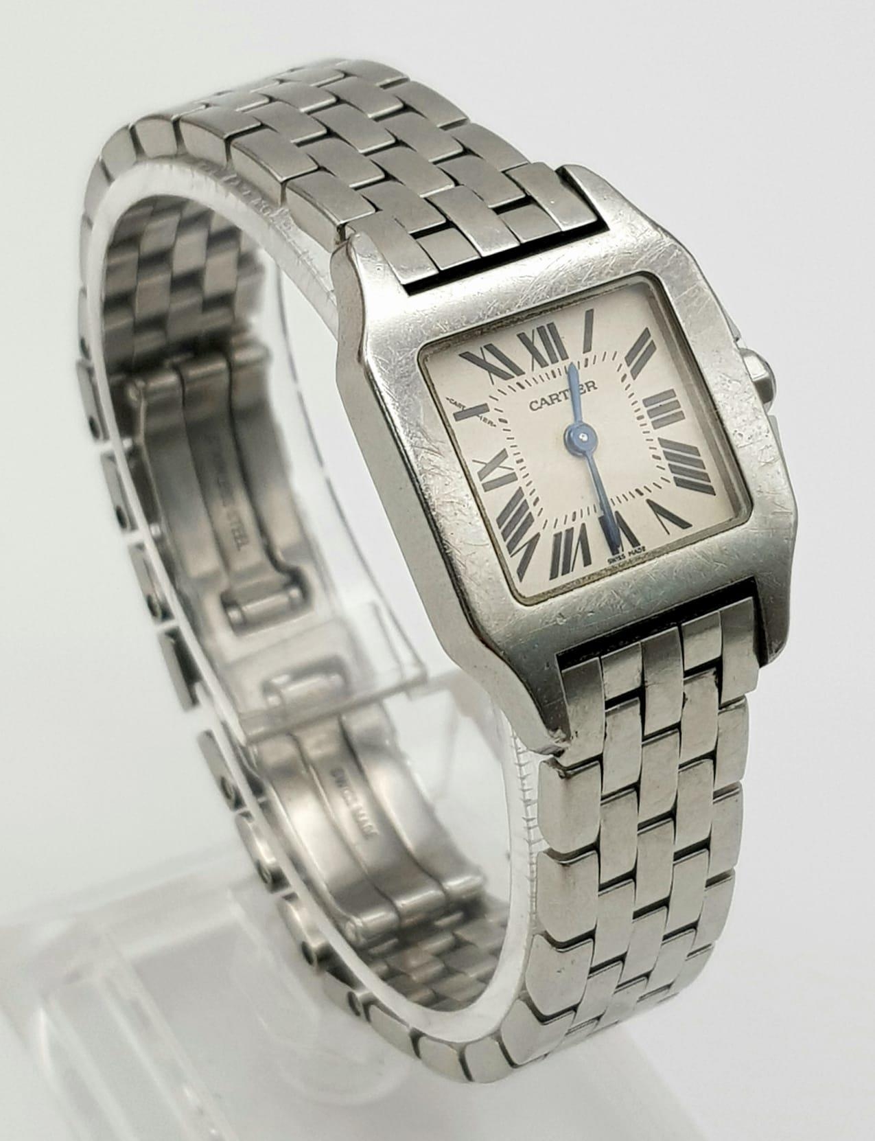 A Cartier Stainless Steel Small Tank Watch. Case - 20 x 30mm. White dial. Quartz movement in working - Image 2 of 7