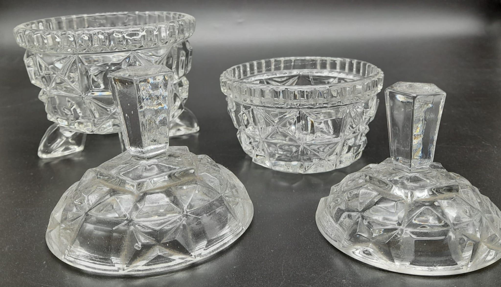 Cut glass serving tray with bon bon and sugar dishes. Tray measures 31x21cm, larger dish stands 15cm - Image 4 of 4