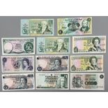 Eleven Vintage Good to Uncirculated One Pound United Kingdom Currency Notes. Includes notes from