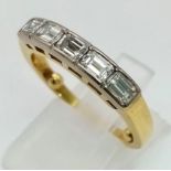 An 18 K yellow gold ring with five, emerald cut diamonds (0.96 carats). Ring size: N/O, weight: 5.