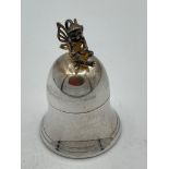 Vintage small SILVER PILL POT in the form of a PIXIE sitting upon a BELL .Clear hallmark for