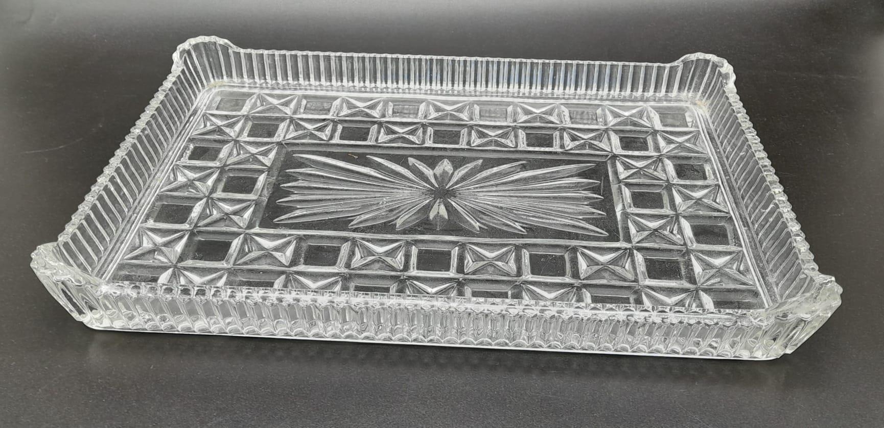 Cut glass serving tray with bon bon and sugar dishes. Tray measures 31x21cm, larger dish stands 15cm - Image 2 of 4