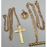 Two 9K Necklaces with Pendants Plus a St Christopher Pendant. 9k gold cross pendant on a 9k gold