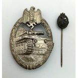 A Cased 3rd Reich Panzer Assault Badge. Very nice crisp example of this private purchase badge. Good