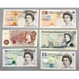 A Selection of British Currency Notes to Include: A ten shilling note, 3 x £5 notes and 2 x £10
