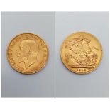 A 22K Gold George V 1913 Full Sovereign Coin. 8g.