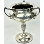 A Wonderful 1.5 KILO Antique Silver Three-Handled Trophy Cup. Exquisite repoussé work throughout.