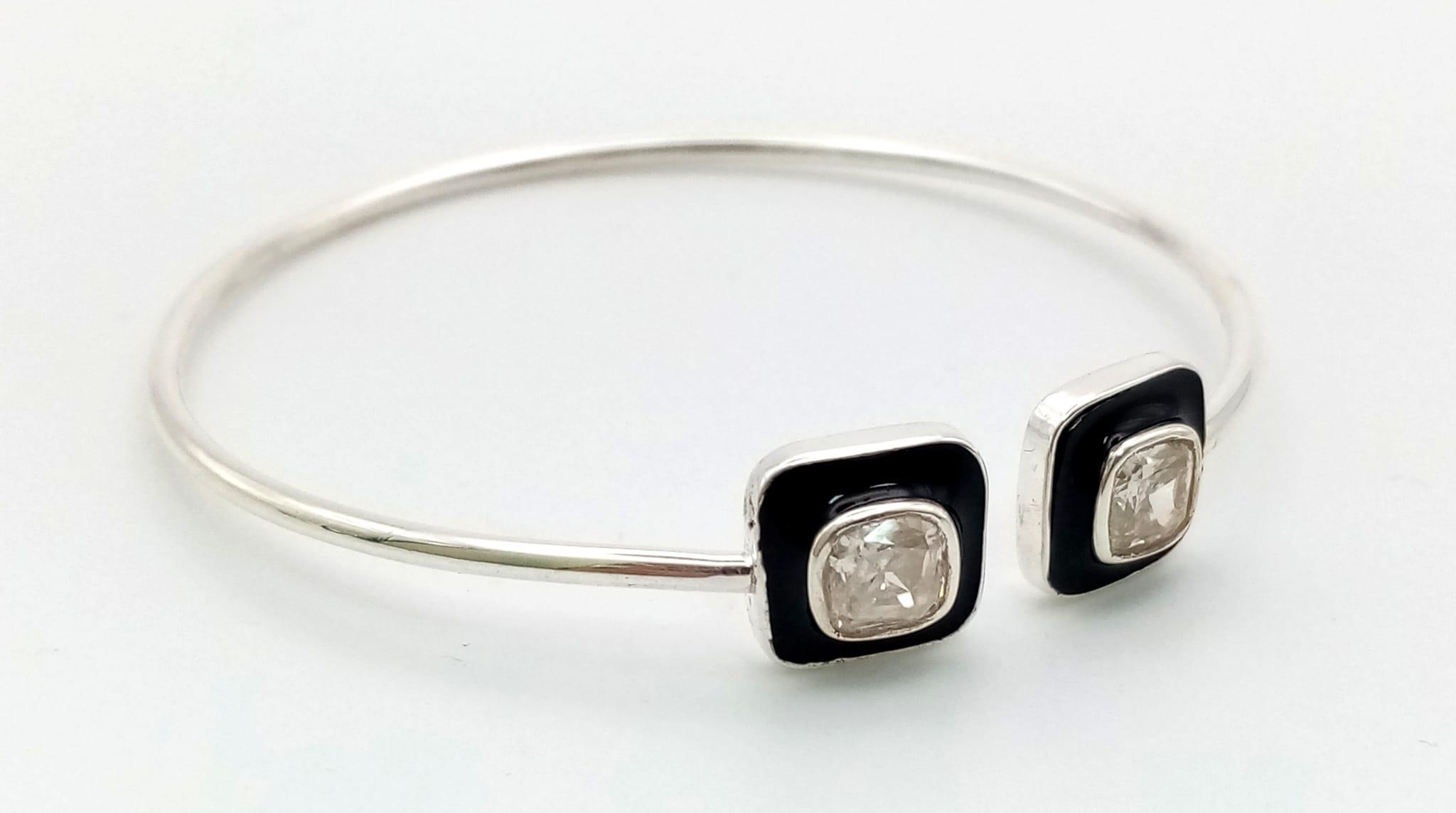 A Designer 2 Cushion Shape Moissanite Open Bracelet, with 2ct of white moissanites set in black - Image 2 of 5