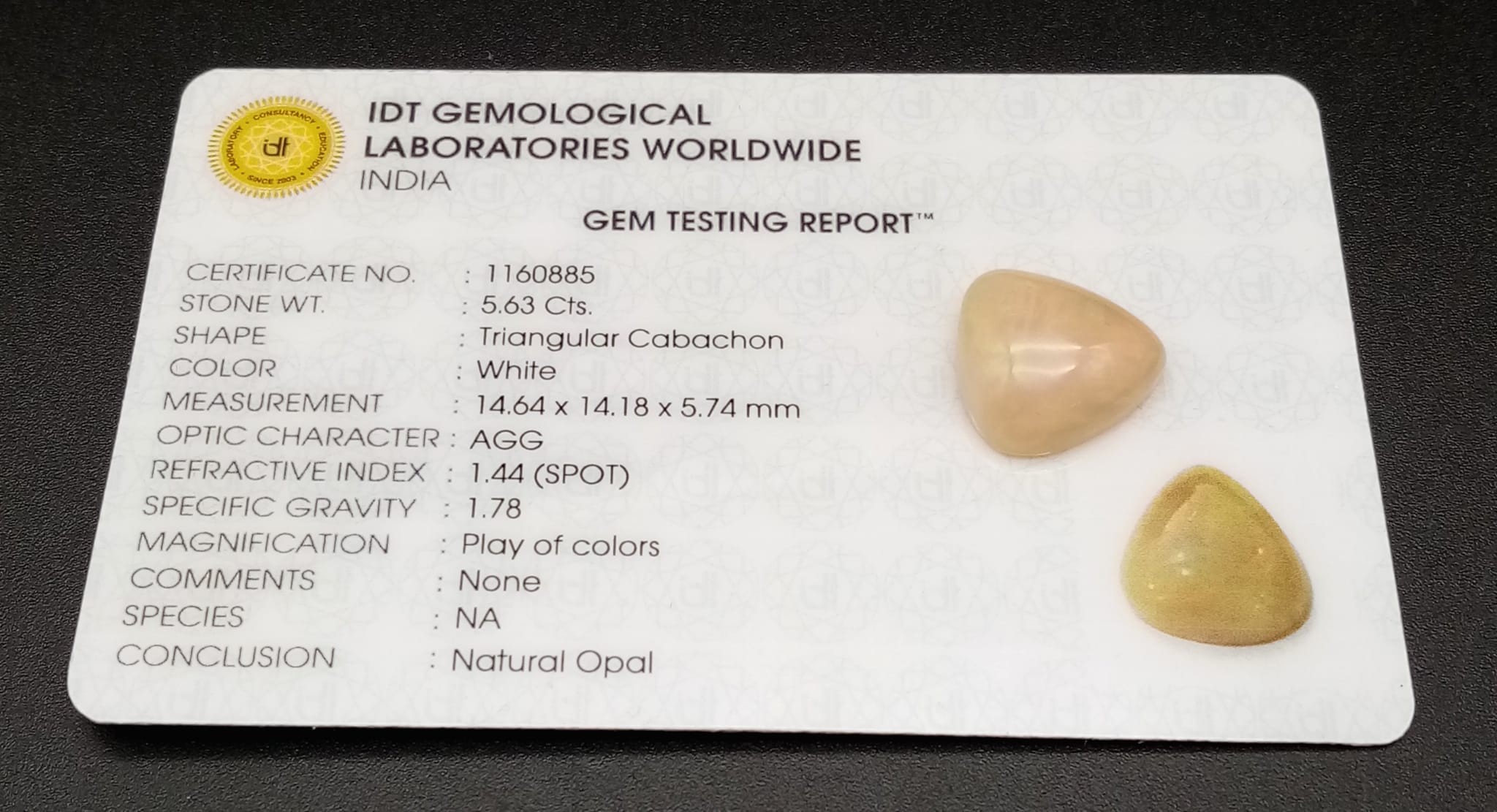 5.63ct Opal, Triangular shape, IDT certified - Image 4 of 6