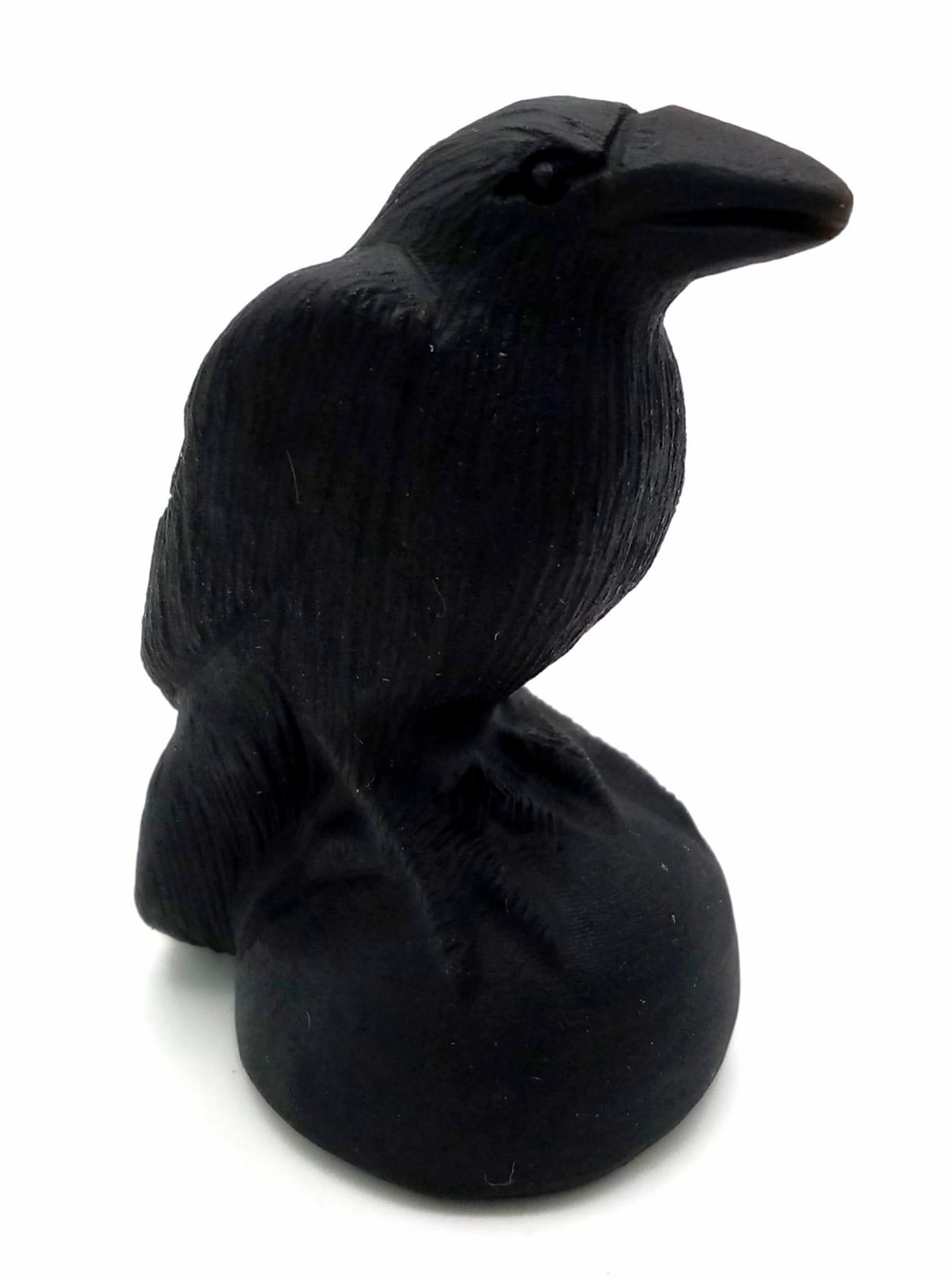 A Damien-esque (Omen 2) Black Obsidian Crystal Bird Figure. 7cm tall.