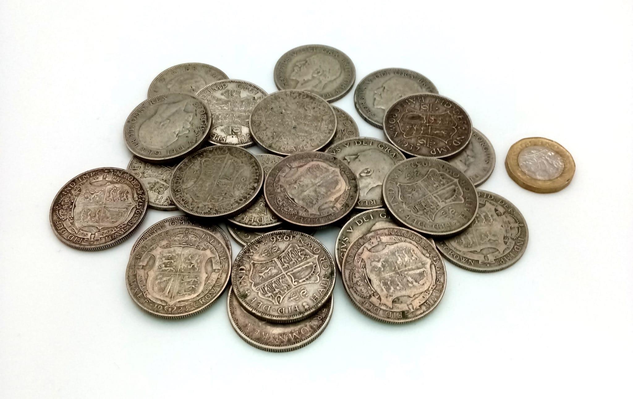 Twenty-Four Pre 1947 Half Crown British Coins. 342g total weight. - Image 3 of 6