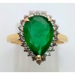 A 14K Yellow Gold 2.10ct Zambian Emerald with Diamond Surround (0.40ct) Ring. Size N/O. 2.9g total