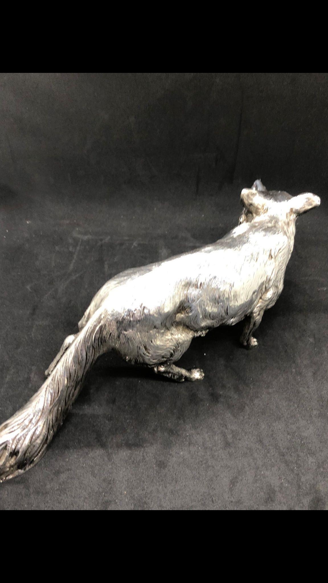 ANTIQUE SOLID SILVER LARGE GERMAN LONDON IMPORT RED FOX STATUE FIGURE. One of the finest German / - Image 5 of 12