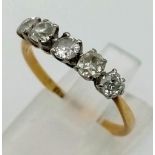 A vintage, 19 K yellow gold and platinum ring with five rose cut diamonds (0.90 carats). Ring