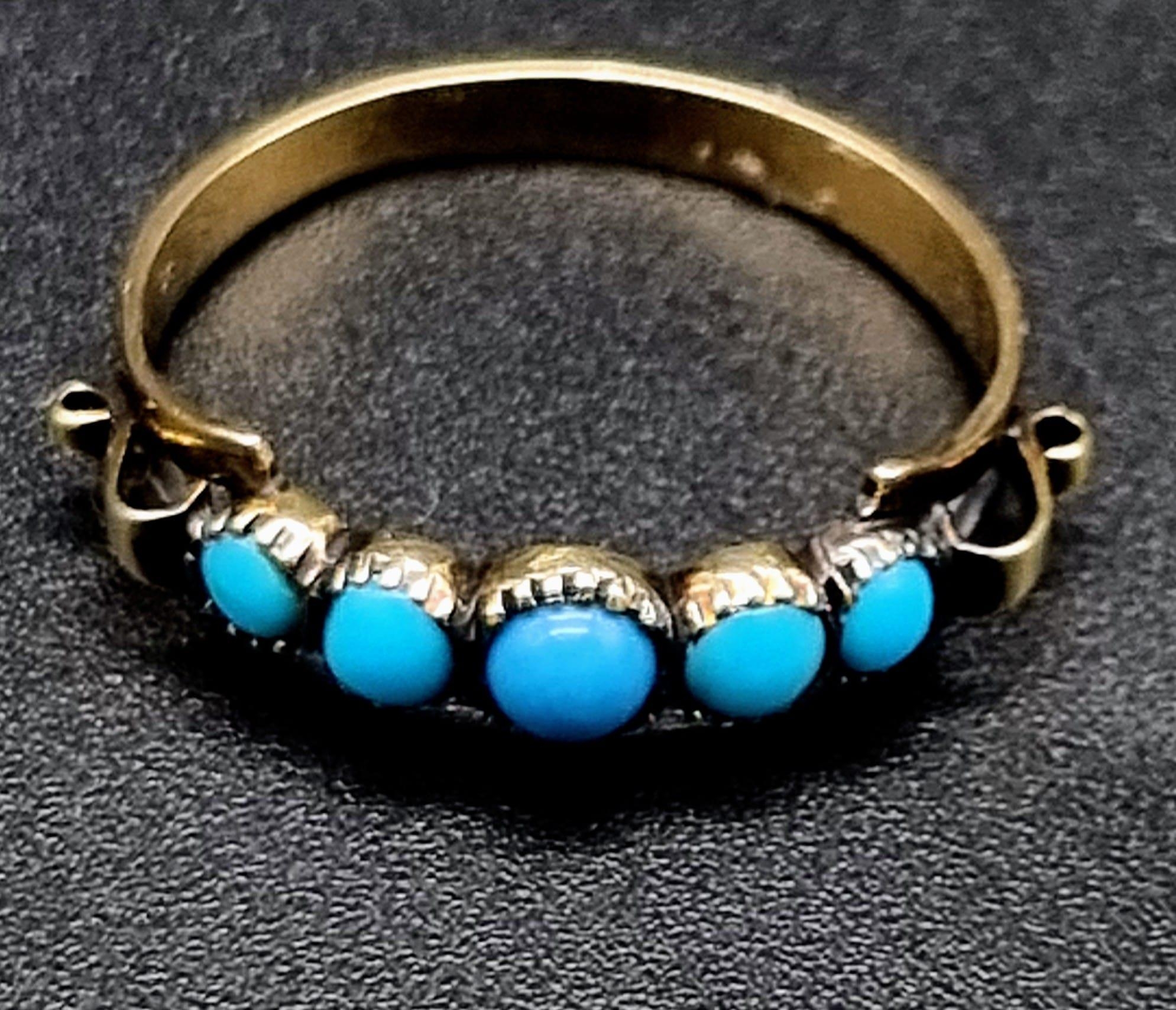 14k Yellow Gold Vintage 5 stone Turquoise set ring. weighs 1.7g size N - Image 2 of 3