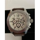 Gentlemans FOSSIL CHRONOGRAPH Multi dial model. Original brown leather strap. Quartz movement.Full